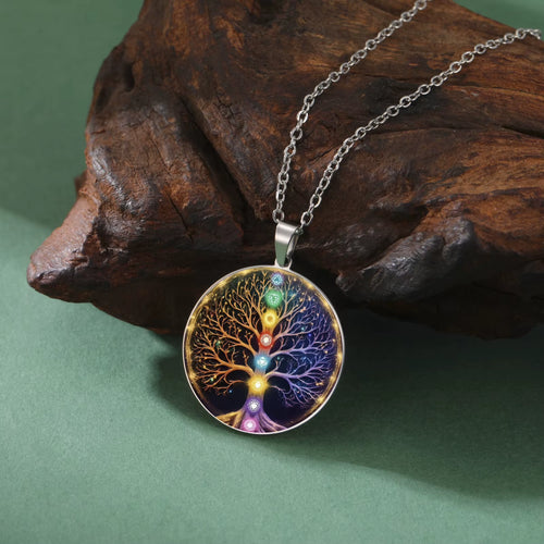 Magic Tree of Chakras Necklace Colorful Yoga 7 Chakra Necklace Tree of Life Necklace for Women Stainless Steel Jewelry