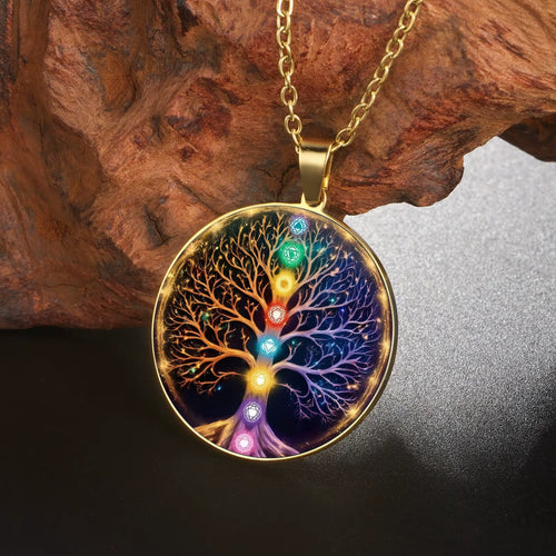 Magic Tree of Chakras Necklace Colorful Yoga 7 Chakra Necklace Tree of Life Necklace for Women Stainless Steel Jewelry